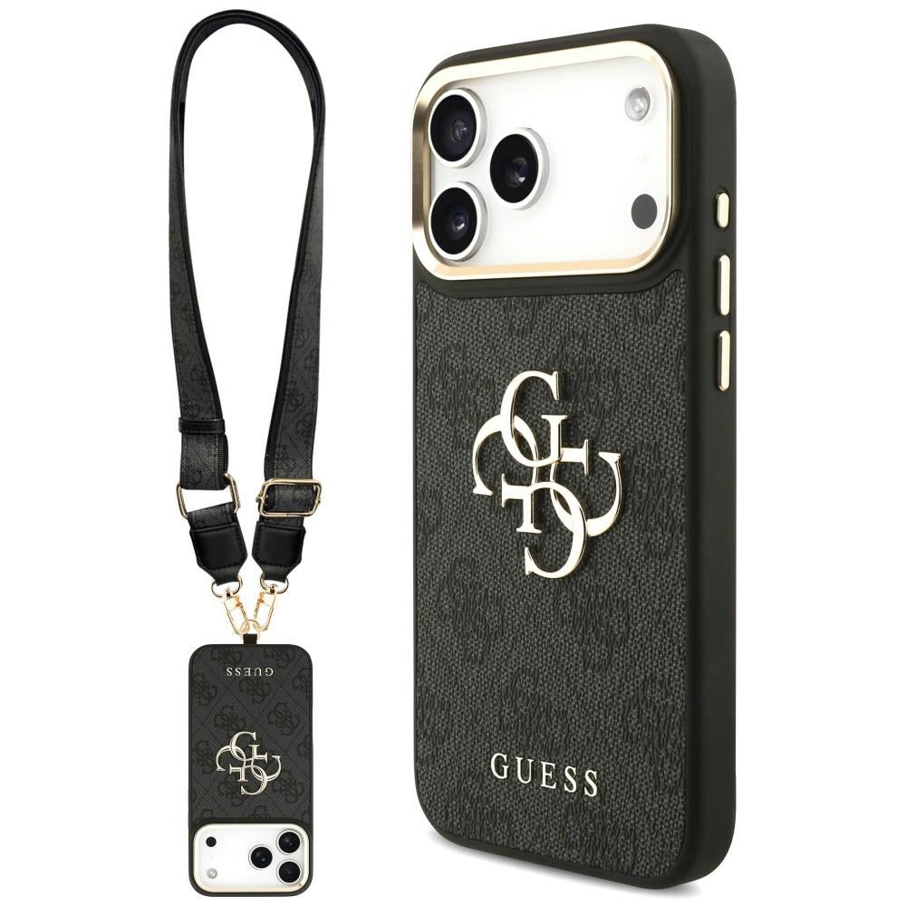 Maska za Apple iPhone 18 Pro / 17 Pro, Guess, Big 4G Classic Logo & Big Strap Metal Buttons, crna
