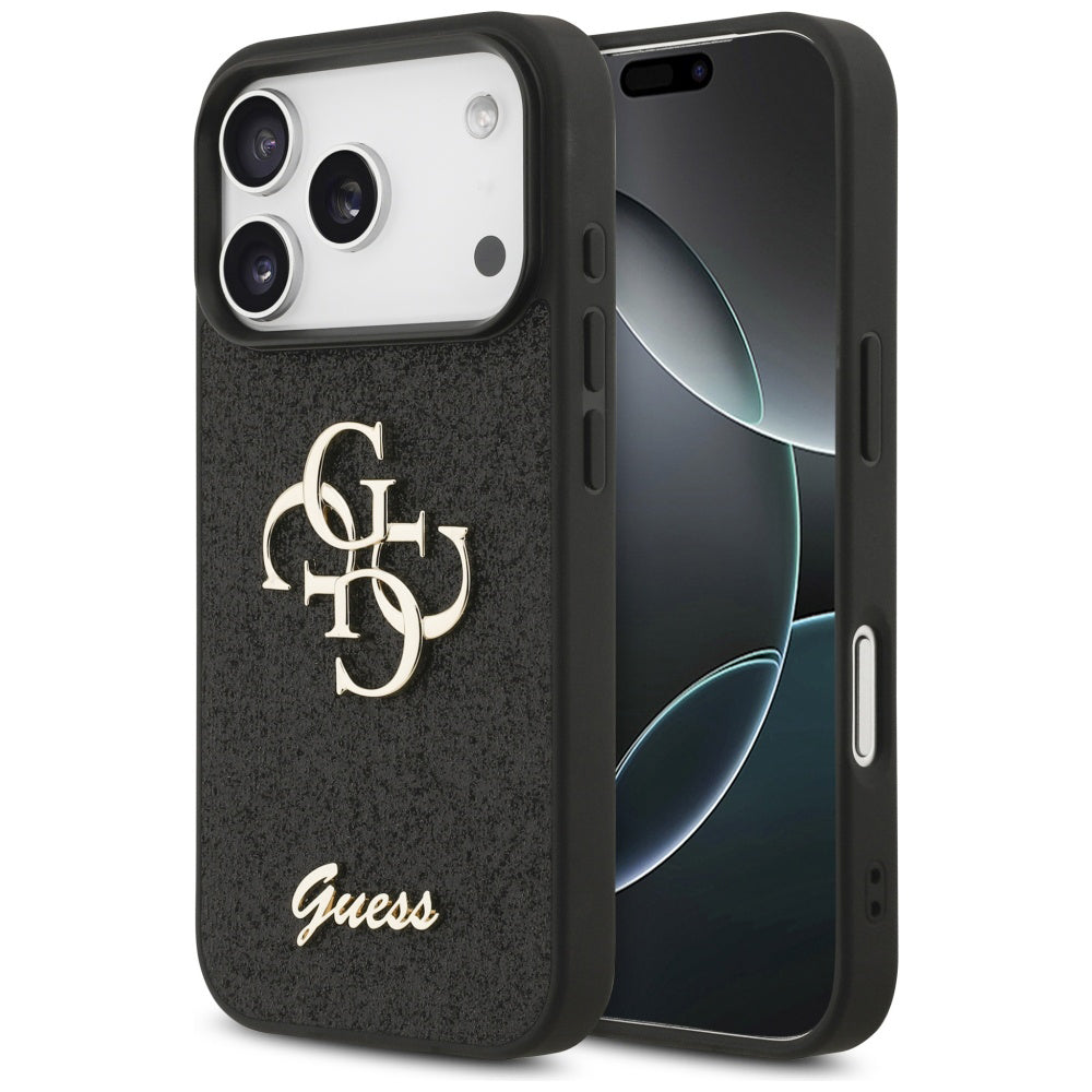 Maska za Apple iPhone 18 Pro / 17 Pro, Guess, Fixed Glitter Big 4G, Crna