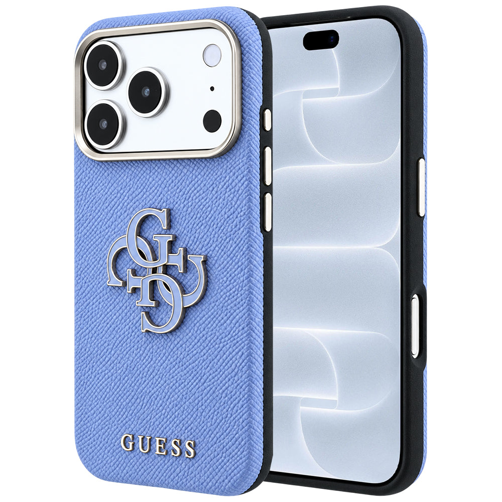 Maska za Apple iPhone 18 Pro / 17 Pro, Guess, Grained Big Resin Logo, Plava