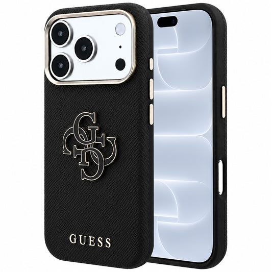 Maska za Apple iPhone 18 Pro / 17 Pro, Guess, Grained Big Resin Logo, Crna