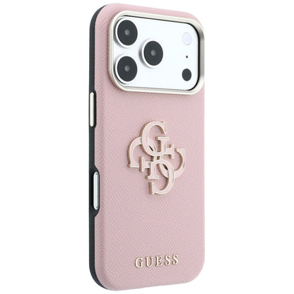 Maska za Apple iPhone 18 Pro / 17 Pro, Guess, Grained Big Resin Logo, Roza