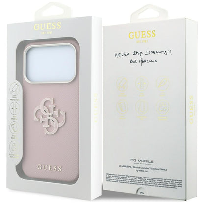 Maska za Apple iPhone 18 Pro / 17 Pro, Guess, Grained Big Resin Logo, Roza
