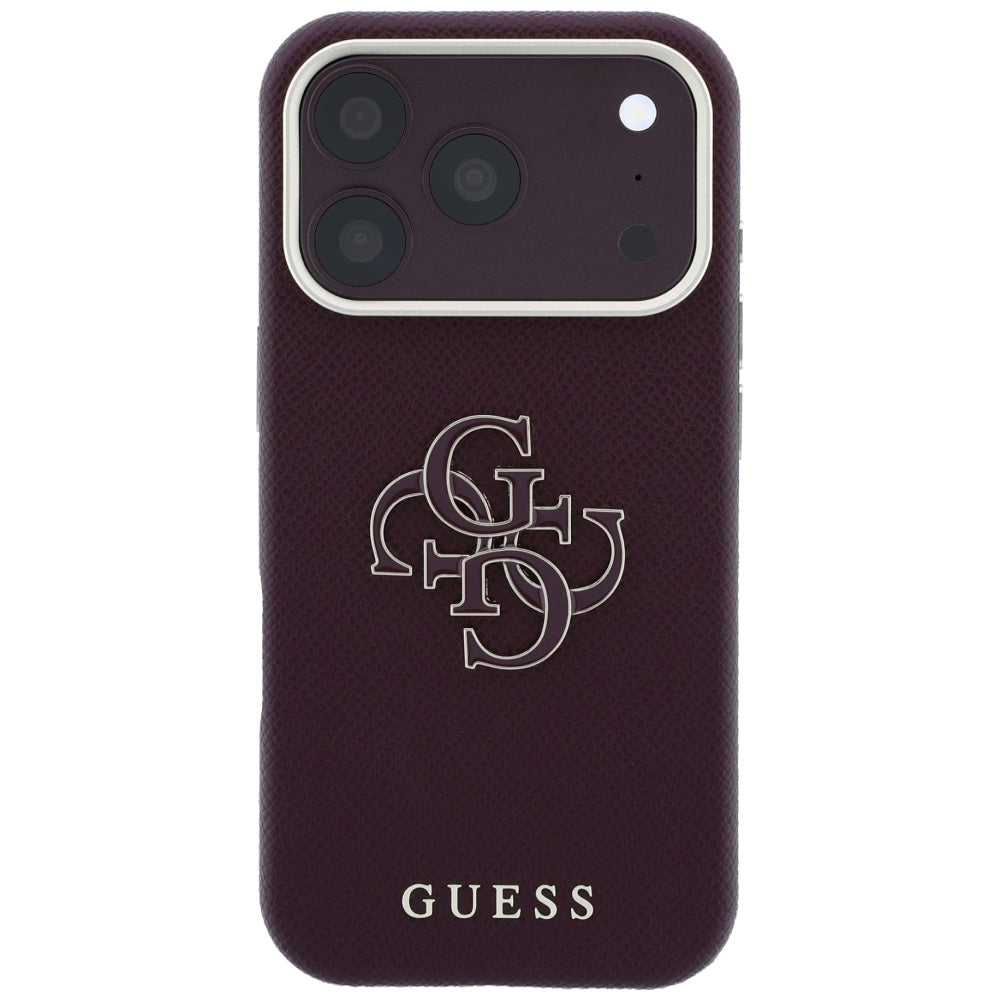 Maska za Apple iPhone 18 Pro / 17 Pro, Guess, Grained Big Resin Logo, Bordo