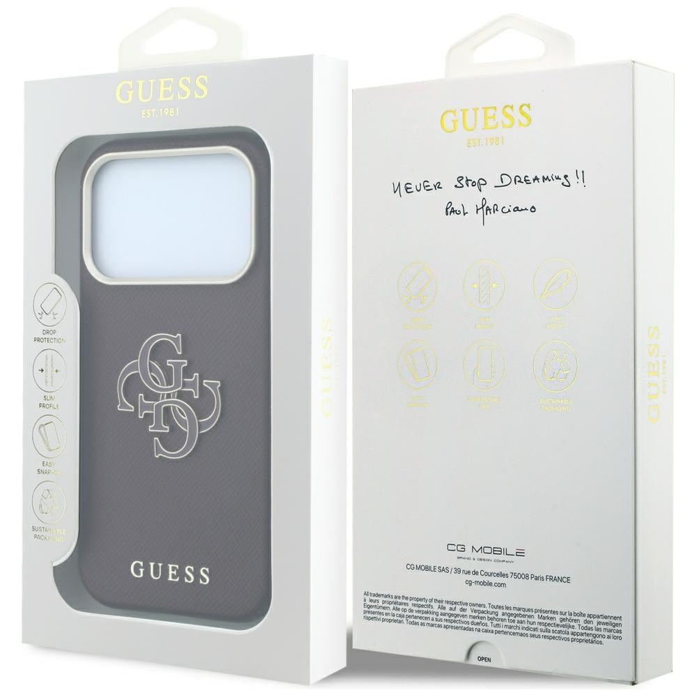 Maska za Apple iPhone 18 Pro / 17 Pro, Guess, Grained Big Resin Logo, Bordo