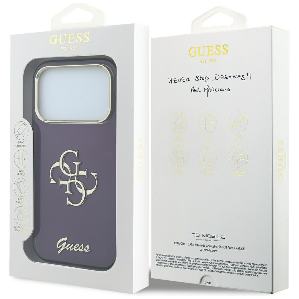 Maska za Apple iPhone 18 Pro / 17 Pro, Guess, IML 4G Metal Script, Bordo