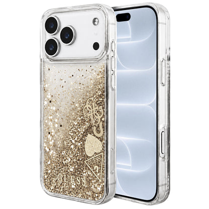 Maska za Apple iPhone 18 Pro / 17 Pro, Guess, Liquid Glitter Charms, zlatna