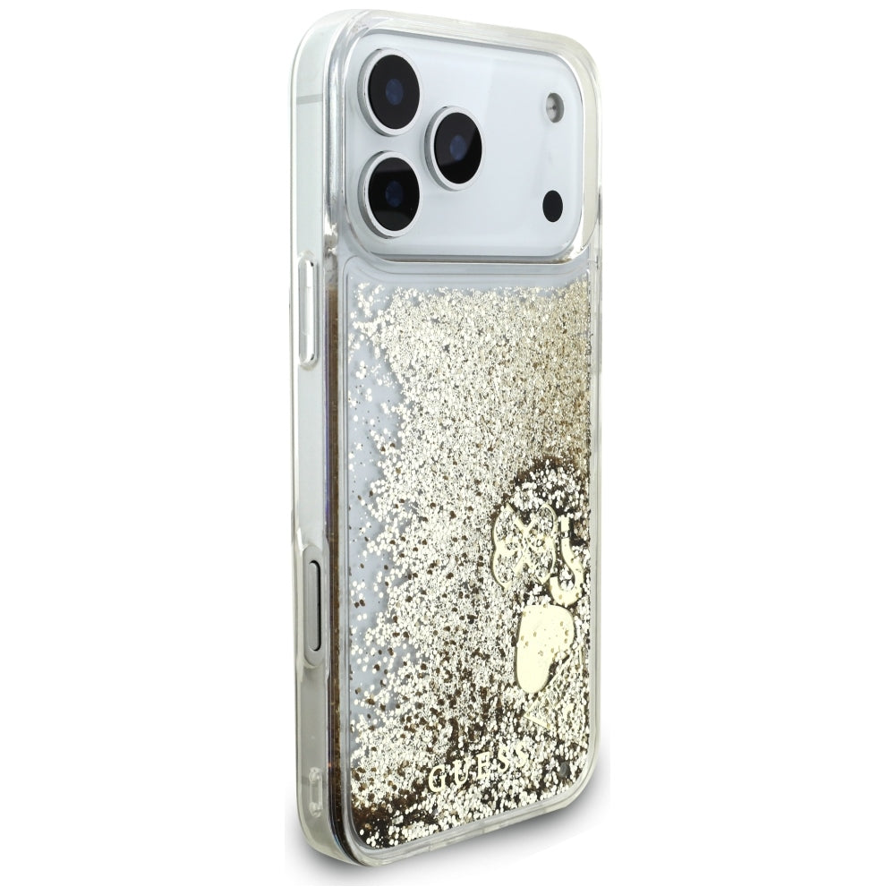 Maska za Apple iPhone 18 Pro / 17 Pro, Guess, Liquid Glitter Charms, zlatna