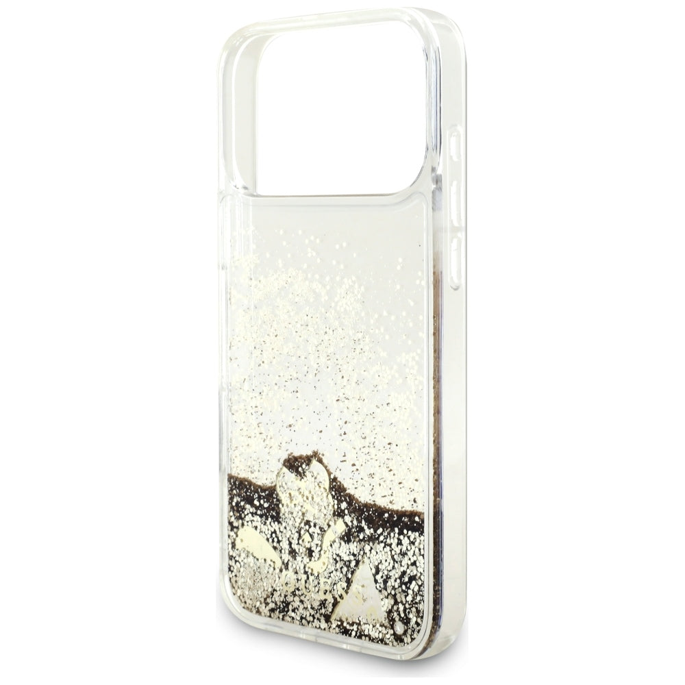 Maska za Apple iPhone 18 Pro / 17 Pro, Guess, Liquid Glitter Charms, zlatna