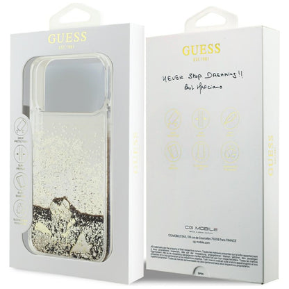 Maska za Apple iPhone 18 Pro / 17 Pro, Guess, Liquid Glitter Charms, zlatna
