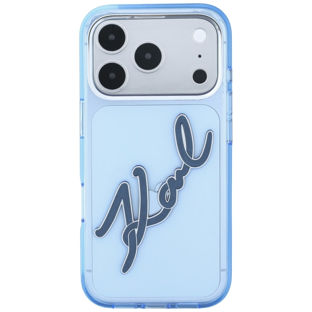 Maska za Apple iPhone 18 Pro / 17 Pro, Karl Lagerfeld, IML Big Signature Resin Logo and Metal Frame, Plava