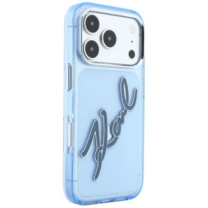 Maska za Apple iPhone 18 Pro / 17 Pro, Karl Lagerfeld, IML Big Signature Resin Logo and Metal Frame, Plava