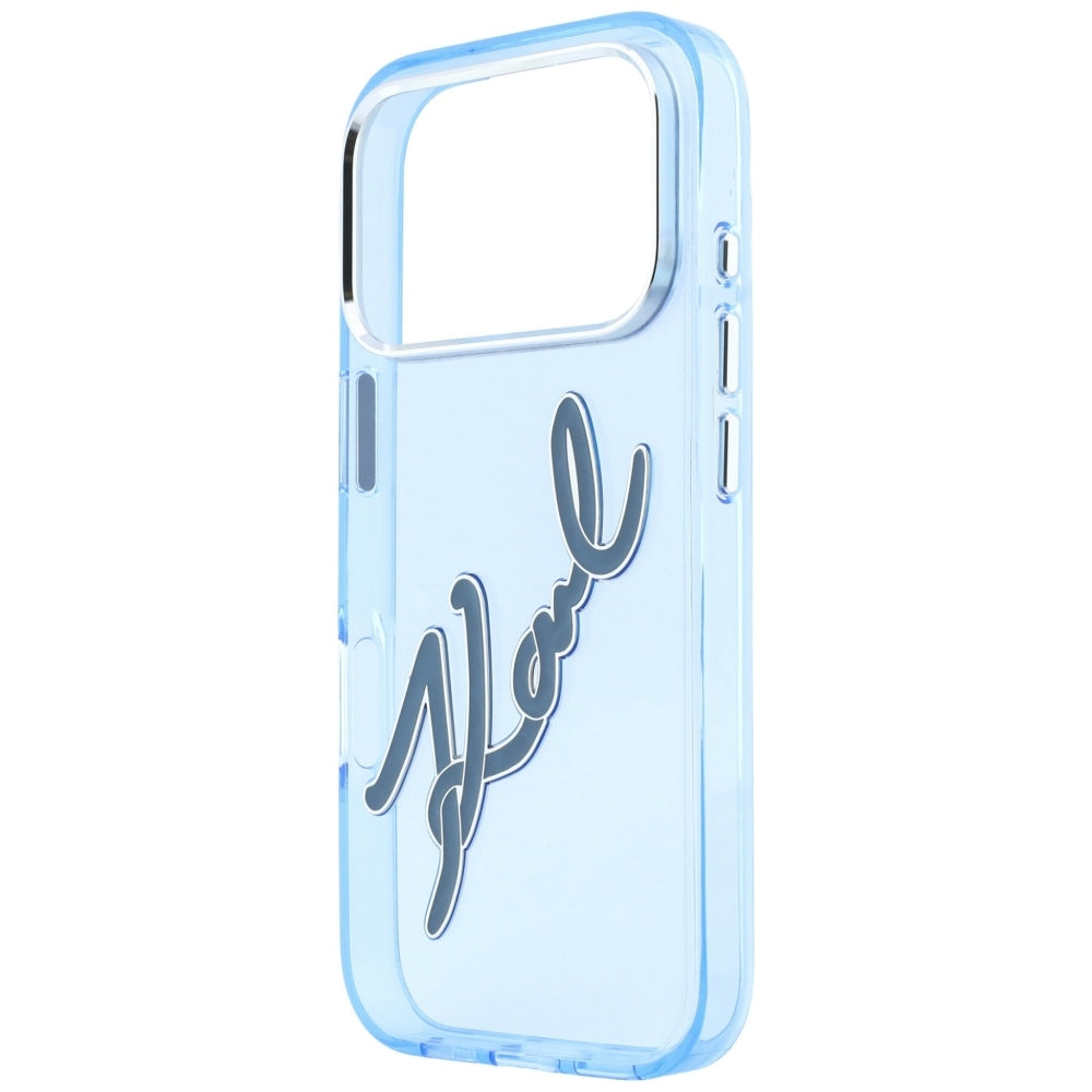 Maska za Apple iPhone 18 Pro / 17 Pro, Karl Lagerfeld, IML Big Signature Resin Logo and Metal Frame, Plava