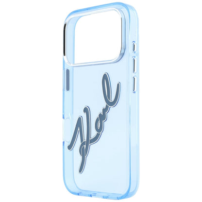 Maska za Apple iPhone 18 Pro / 17 Pro, Karl Lagerfeld, IML Big Signature Resin Logo and Metal Frame, Plava