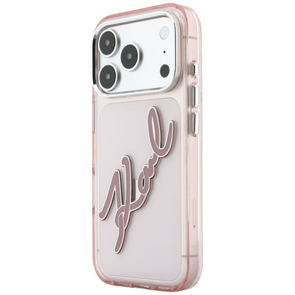 Maska za Apple iPhone 18 Pro / 17 Pro, Karl Lagerfeld, IML Big Signature Resin Logo and Metal Frame, Roza
