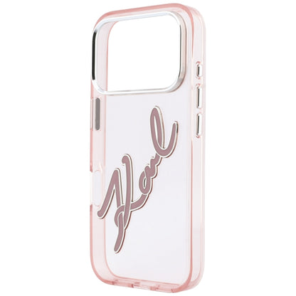 Maska za Apple iPhone 18 Pro / 17 Pro, Karl Lagerfeld, IML Big Signature Resin Logo and Metal Frame, Roza