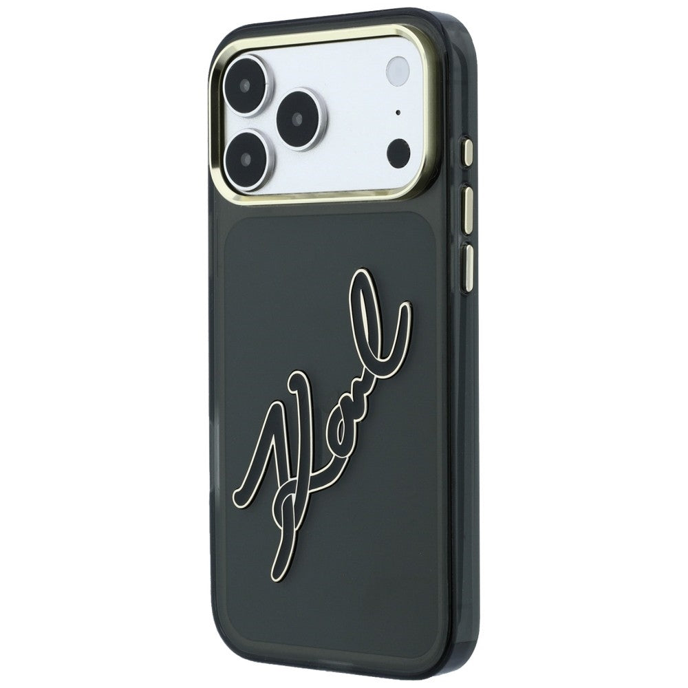 Maska za Apple iPhone 18 Pro / 17 Pro, Karl Lagerfeld, IML Big Signature Resin Logo and Metal Frame, Crna