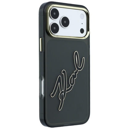 Maska za Apple iPhone 18 Pro / 17 Pro, Karl Lagerfeld, IML Big Signature Resin Logo and Metal Frame, Crna