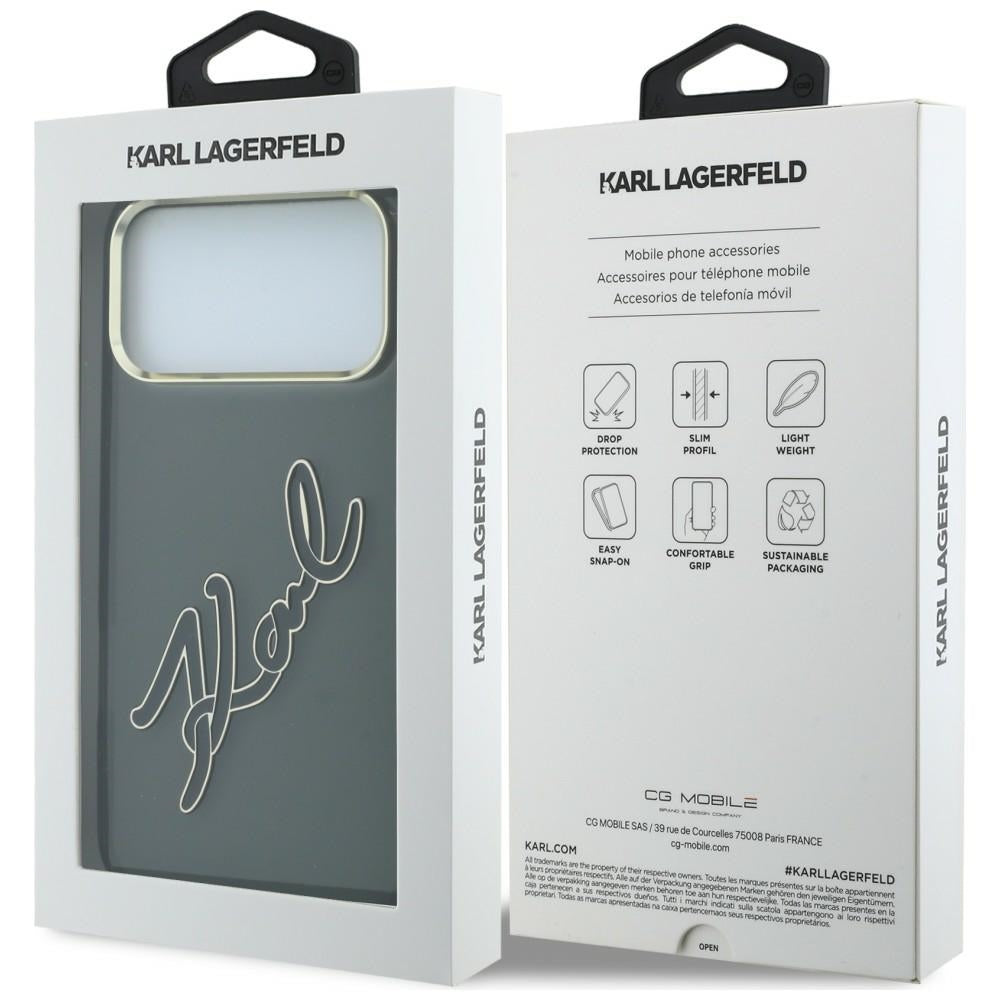 Maska za Apple iPhone 18 Pro / 17 Pro, Karl Lagerfeld, IML Big Signature Resin Logo and Metal Frame, Crna