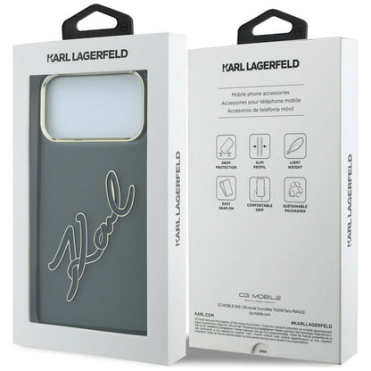 Maska za Apple iPhone 18 Pro / 17 Pro, Karl Lagerfeld, IML Big Signature Resin Logo and Metal Frame, Crna