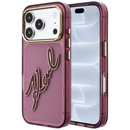 Maska za Apple iPhone 18 Pro / 17 Pro, Karl Lagerfeld, IML Big Signature Resin Logo and Metal Frame, Bordo