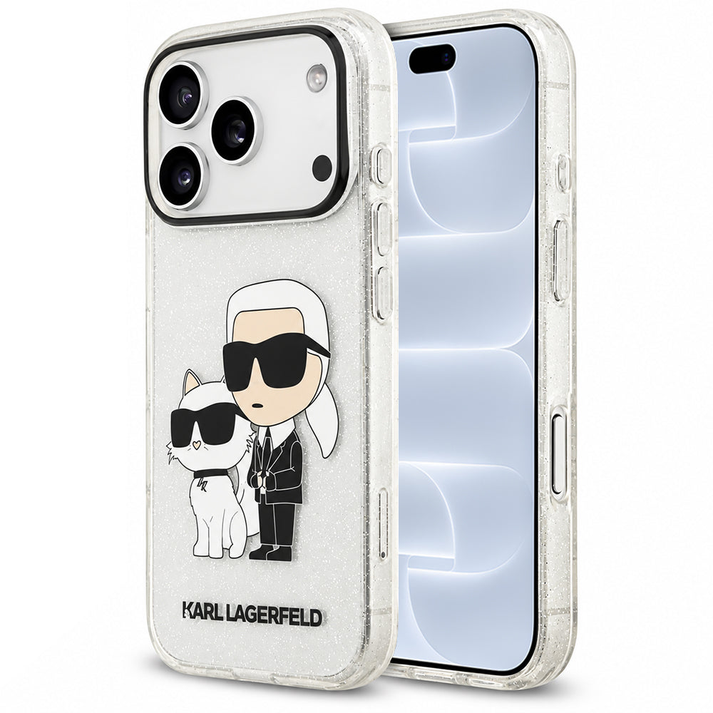 Maska za Apple iPhone 18 Pro / 17 Pro, Karl Lagerfeld, IML Glitter Karl and Choupette NFT, prozirna