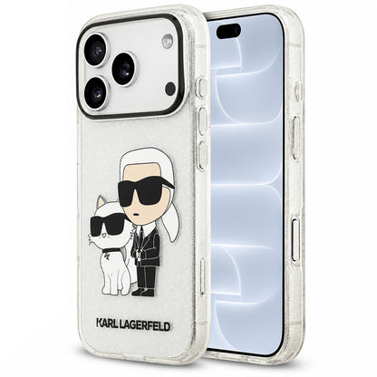 Maska za Apple iPhone 18 Pro / 17 Pro, Karl Lagerfeld, IML Glitter Karl and Choupette NFT, prozirna
