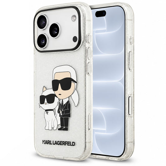 Maska za Apple iPhone 18 Pro / 17 Pro, Karl Lagerfeld, IML Glitter Karl and Choupette NFT, prozirna