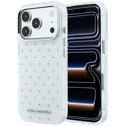 Maska za Apple iPhone 18 Pro / 17 Pro, Karl Lagerfeld, IML Rhinestones i Elektroplatirani Logo, Bijela