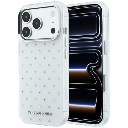 Maska za Apple iPhone 18 Pro / 17 Pro, Karl Lagerfeld, IML Rhinestones i Elektroplatirani Logo, Bijela