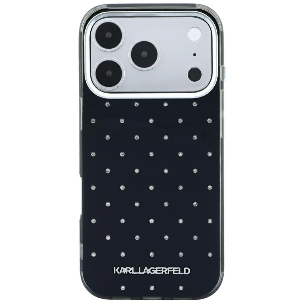 Maska za Apple iPhone 18 Pro / 17 Pro, Karl Lagerfeld, IML Rhinestones and Electroplated Logo, Crna