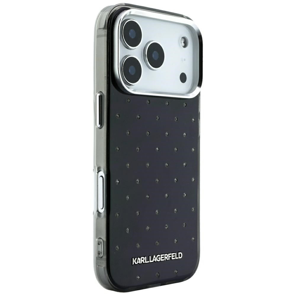 Maska za Apple iPhone 18 Pro / 17 Pro, Karl Lagerfeld, IML Rhinestones and Electroplated Logo, Crna