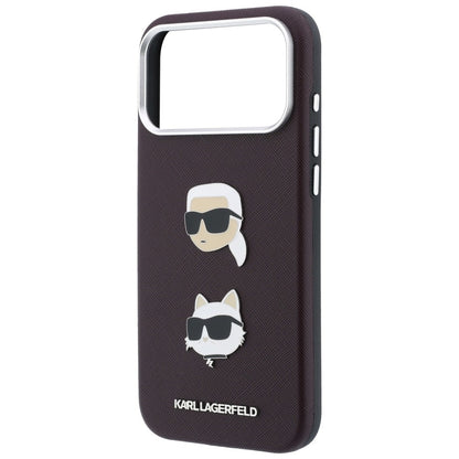 Maska za Apple iPhone 18 Pro / 17 Pro, Karl Lagerfeld, Saffiano Crossbody Karl & Choupette Head's Pins Logo, bordo