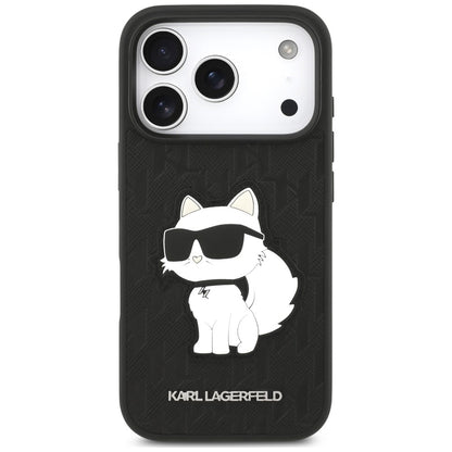Maska za Apple iPhone 18 Pro / 17 Pro, Karl Lagerfeld, Saffiano Mono Patch Choupette, crna
