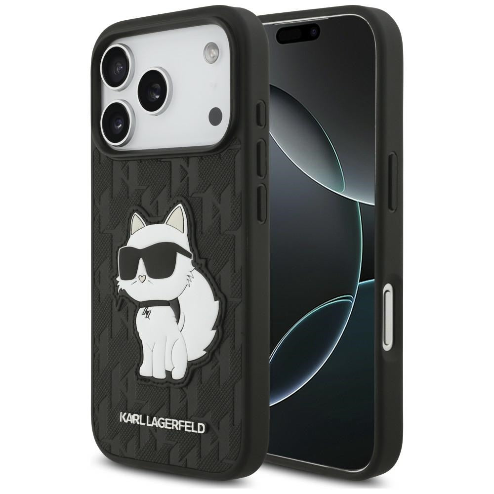 Maska za Apple iPhone 18 Pro / 17 Pro, Karl Lagerfeld, Saffiano Mono Patch Choupette, crna