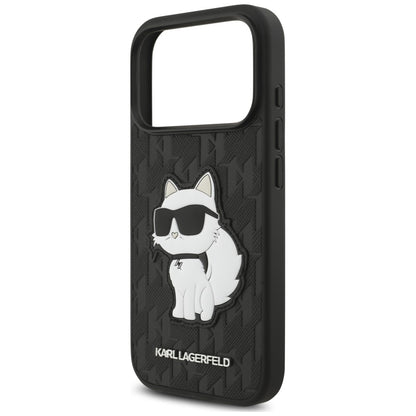 Maska za Apple iPhone 18 Pro / 17 Pro, Karl Lagerfeld, Saffiano Mono Patch Choupette, crna