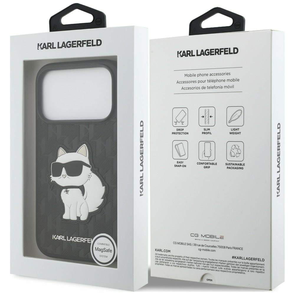 Maska za Apple iPhone 18 Pro / 17 Pro, Karl Lagerfeld, Saffiano Mono Patch Choupette, crna