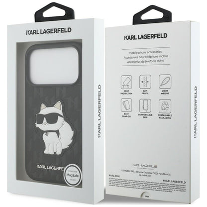 Maska za Apple iPhone 18 Pro / 17 Pro, Karl Lagerfeld, Saffiano Mono Patch Choupette, crna