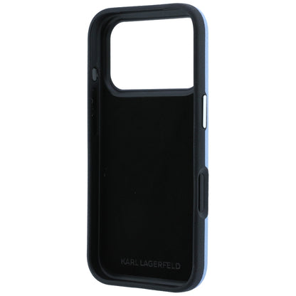 Maska za Apple iPhone 18 Pro / 17 Pro, Karl Lagerfeld, Saffiano s iglom s glavama Karla i Choupette te logotipom, plava
