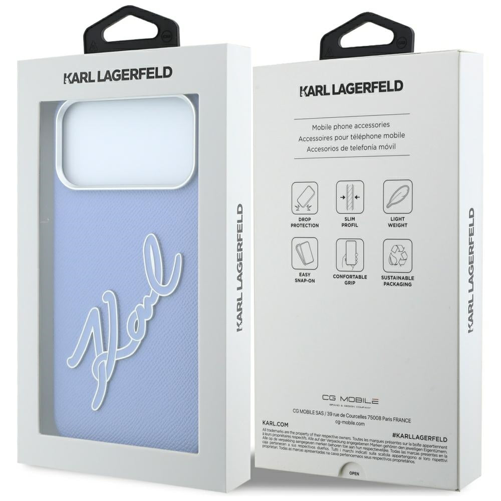 Maska za Apple iPhone 18 Pro / 17 Pro, Karl Lagerfeld, Smooth Big Resin Signature Logo, Plava
