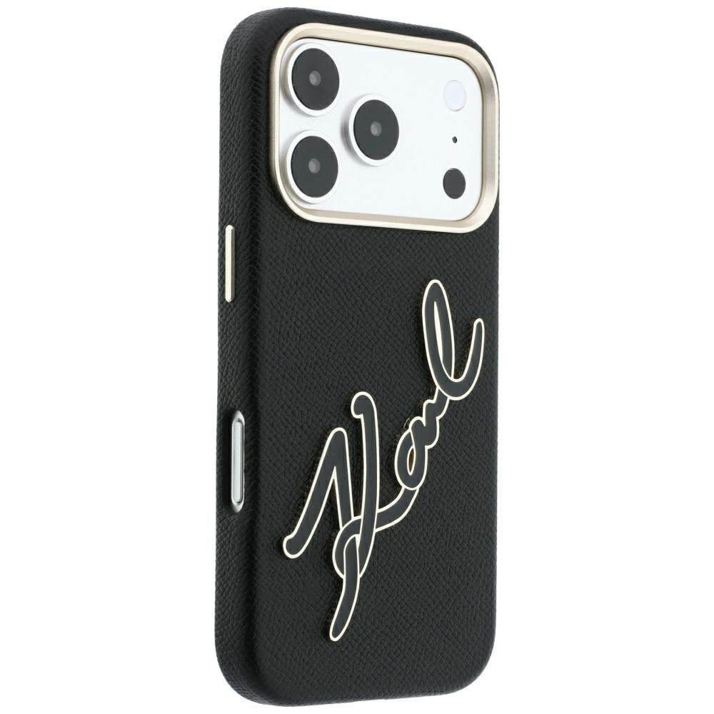 Maska za Apple iPhone 18 Pro / 17 Pro, Karl Lagerfeld, Smooth Big Resin Signature Logo, Crna