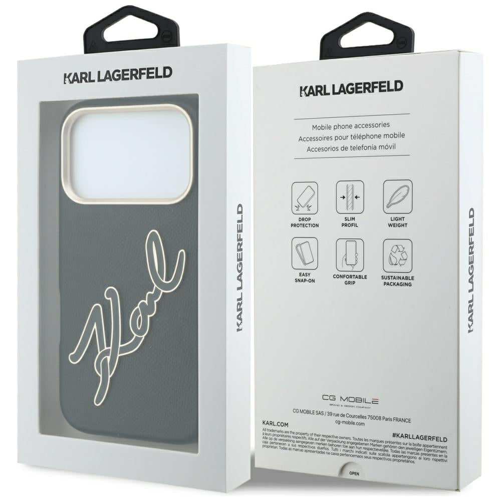 Maska za Apple iPhone 18 Pro / 17 Pro, Karl Lagerfeld, Smooth Big Resin Signature Logo, Crna