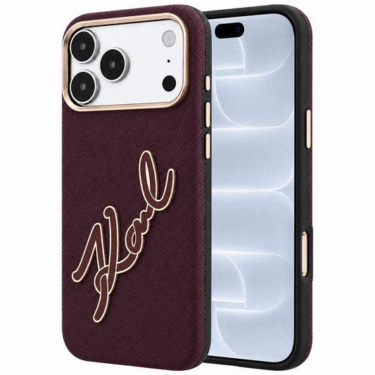 Maska za Apple iPhone 18 Pro / 17 Pro, Karl Lagerfeld, Smooth Big Resin Signature Logo, Bordo