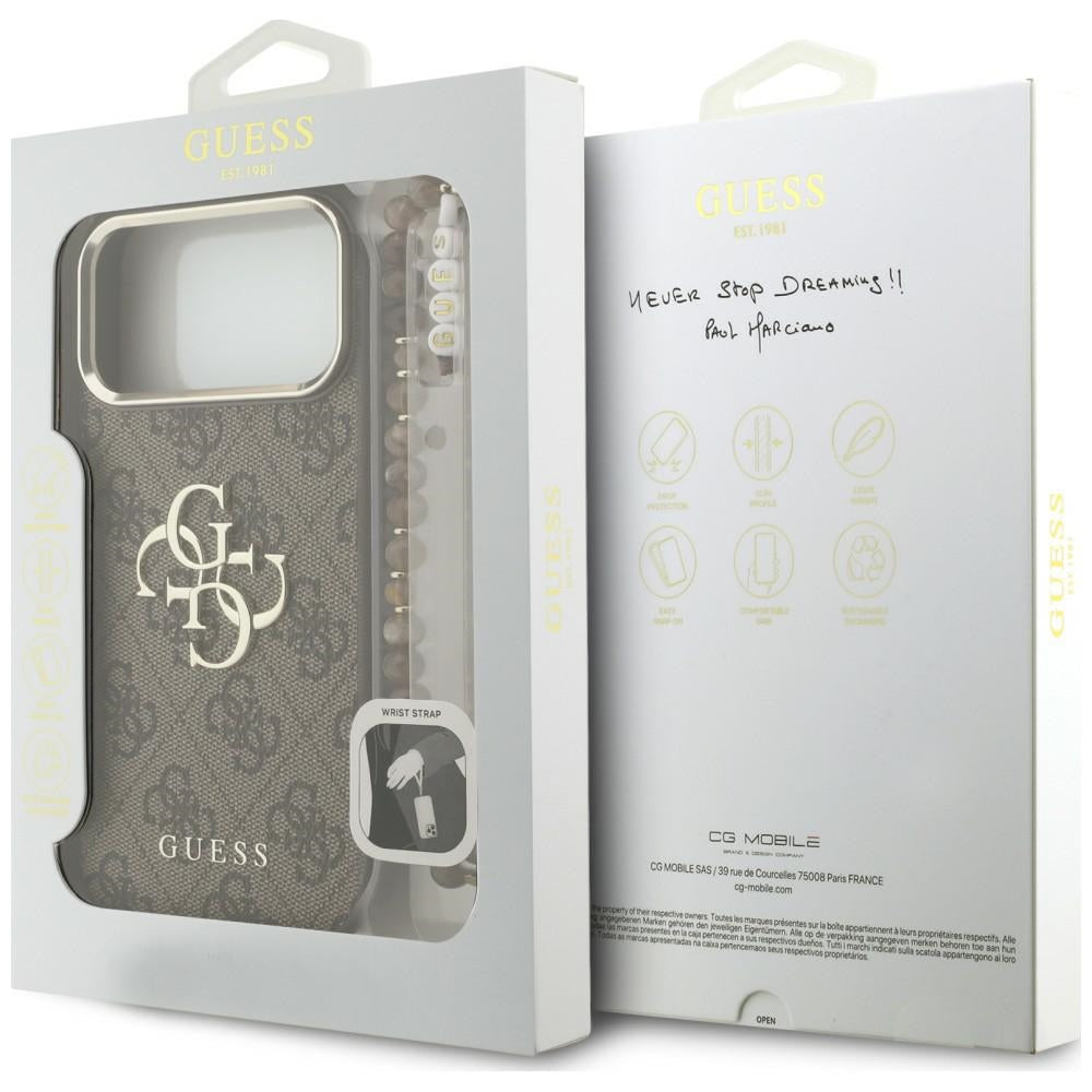 Maska za Apple iPhone 18 Pro Max / 17 Pro Max, Guess, 4G Classic Logo s remenom, Zlatno Smeđa