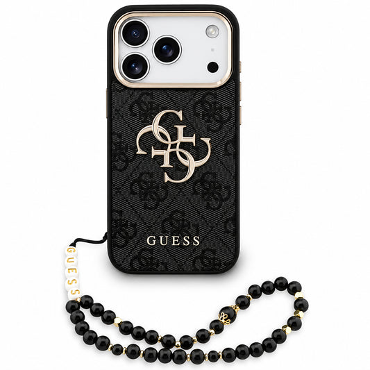 Maska za Apple iPhone 18 Pro Max / 17 Pro Max, Guess, 4G Classic Logo s remenom, Crno Zlatna