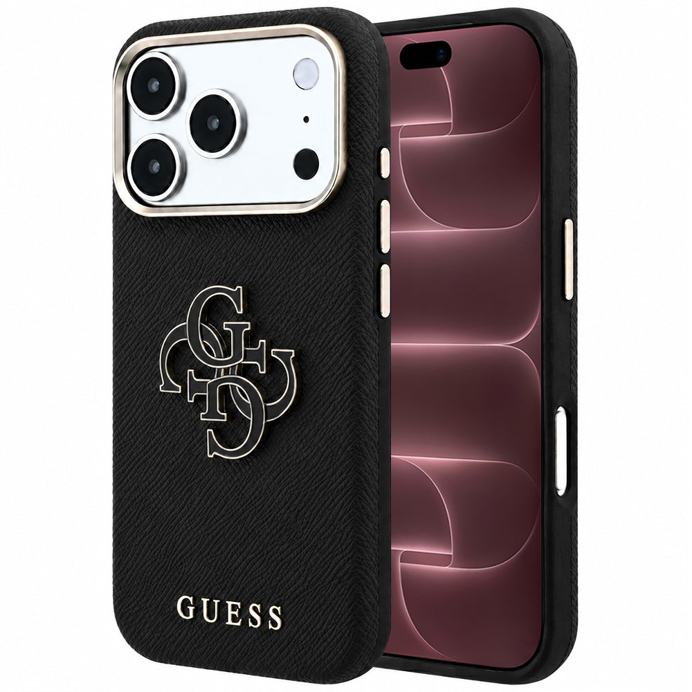 Maska za Apple iPhone 18 Pro Max / 17 Pro Max, Guess, Grained Big Resin Logo, Crna