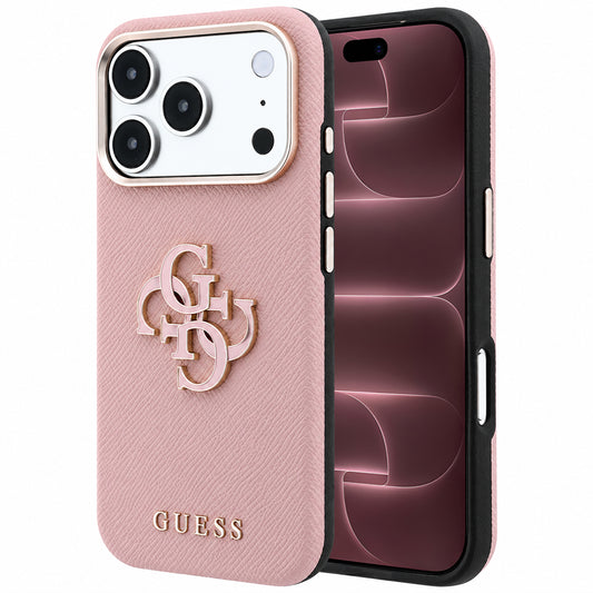 Maska za Apple iPhone 18 Pro Max / 17 Pro Max, Guess, Grained Big Resin Logo, Roza