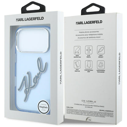Maska za Apple iPhone 18 Pro Max / 17 Pro Max, Karl Lagerfeld, IML Big Signature Resin Logo Metal Frame, Plava