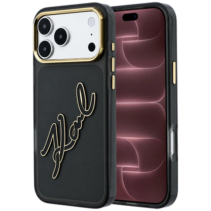 Maska za Apple iPhone 18 Pro Max / 17 Pro Max, Karl Lagerfeld, IML Big Signature Resin Logo Metal Frame, Crna