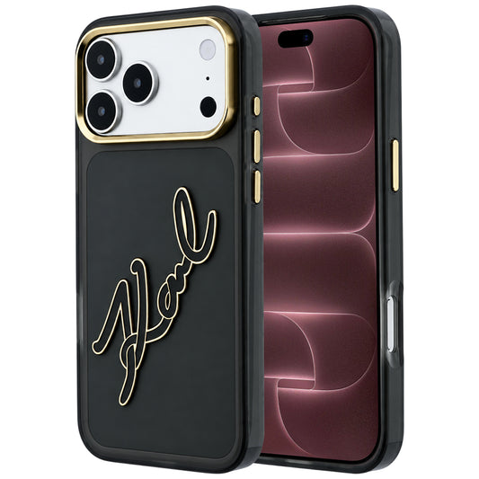 Maska za Apple iPhone 18 Pro Max / 17 Pro Max, Karl Lagerfeld, IML Big Signature Resin Logo Metal Frame, Crna