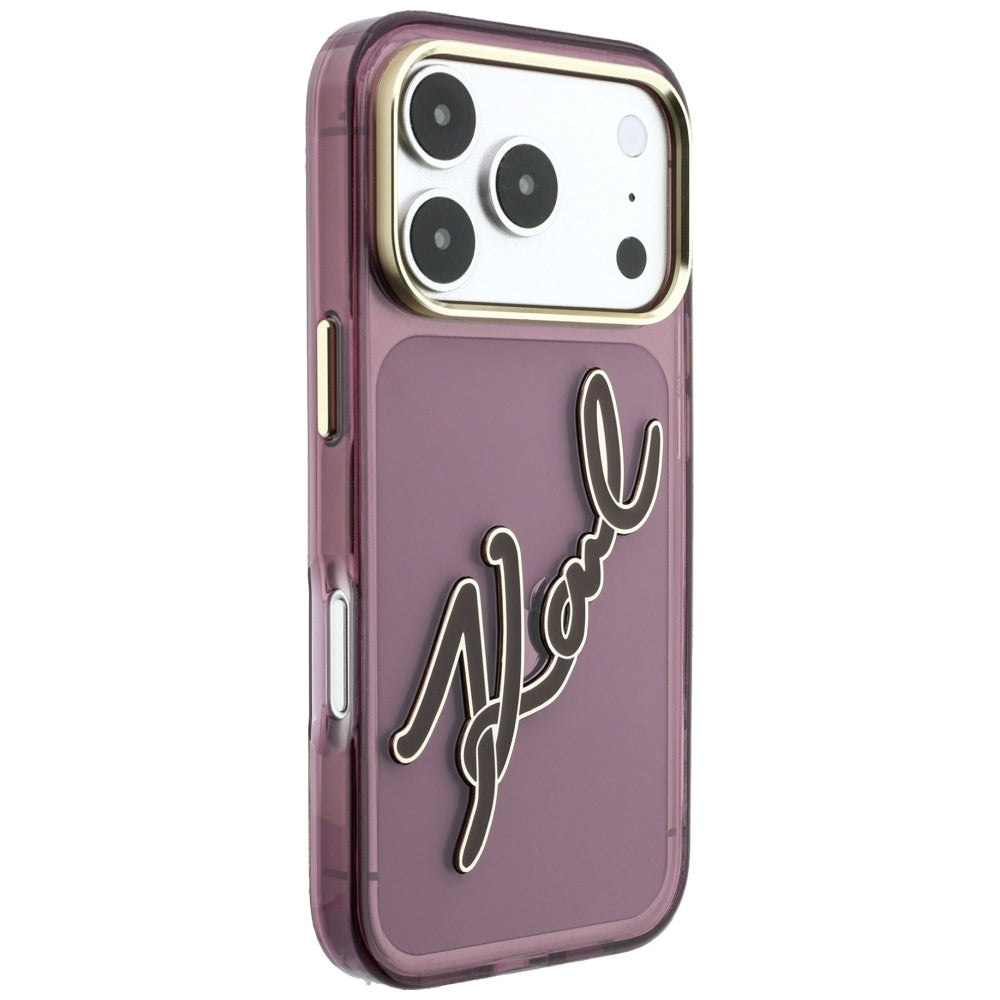 Maska za Apple iPhone 18 Pro Max / 17 Pro Max, Karl Lagerfeld, IML Big Signature Resin Logo Metal Frame, Bordo